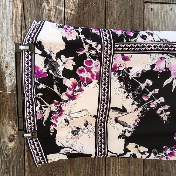 White House Black Market Black and Purple Floral Strapless Dress Size XL - Picture 2 of 12